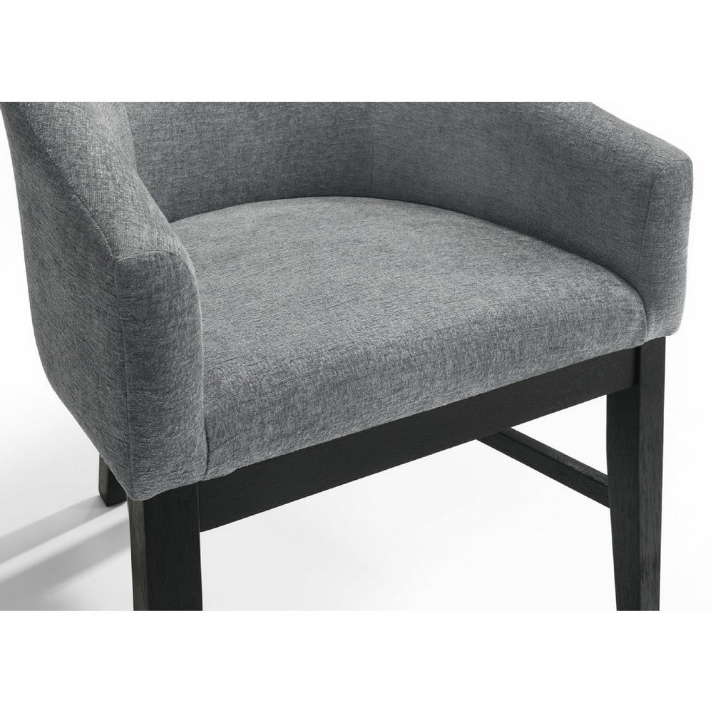 Memy Dining Chair Set of 2, Gray Upholstered Barrel Back, Black Wood - BM349074