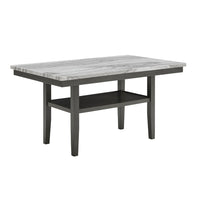 Jeny Dining Table, 60 Inch Faux Marble Top w Lower Shelf, Dark Gray - BM349093