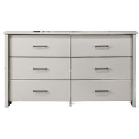 Kele Wide Dresser, 6 Drawers with Silver Handles, White Laminate - BM349101