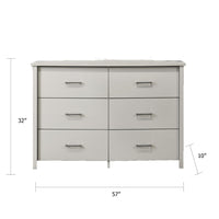 Kele Wide Dresser, 6 Drawers with Silver Handles, White Laminate - BM349101