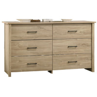 Kele Wide Dresser, 6 Drawers with Black Handles, Light Oak Brown - BM349102