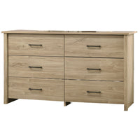 Kele Wide Dresser, 6 Drawers with Black Handles, Light Oak Brown - BM349102