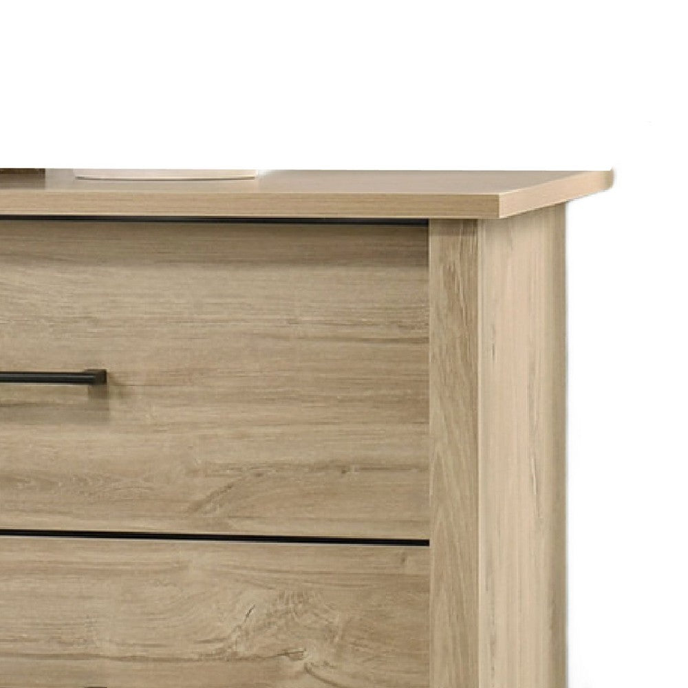 Kele Wide Dresser, 6 Drawers with Black Handles, Light Oak Brown - BM349102