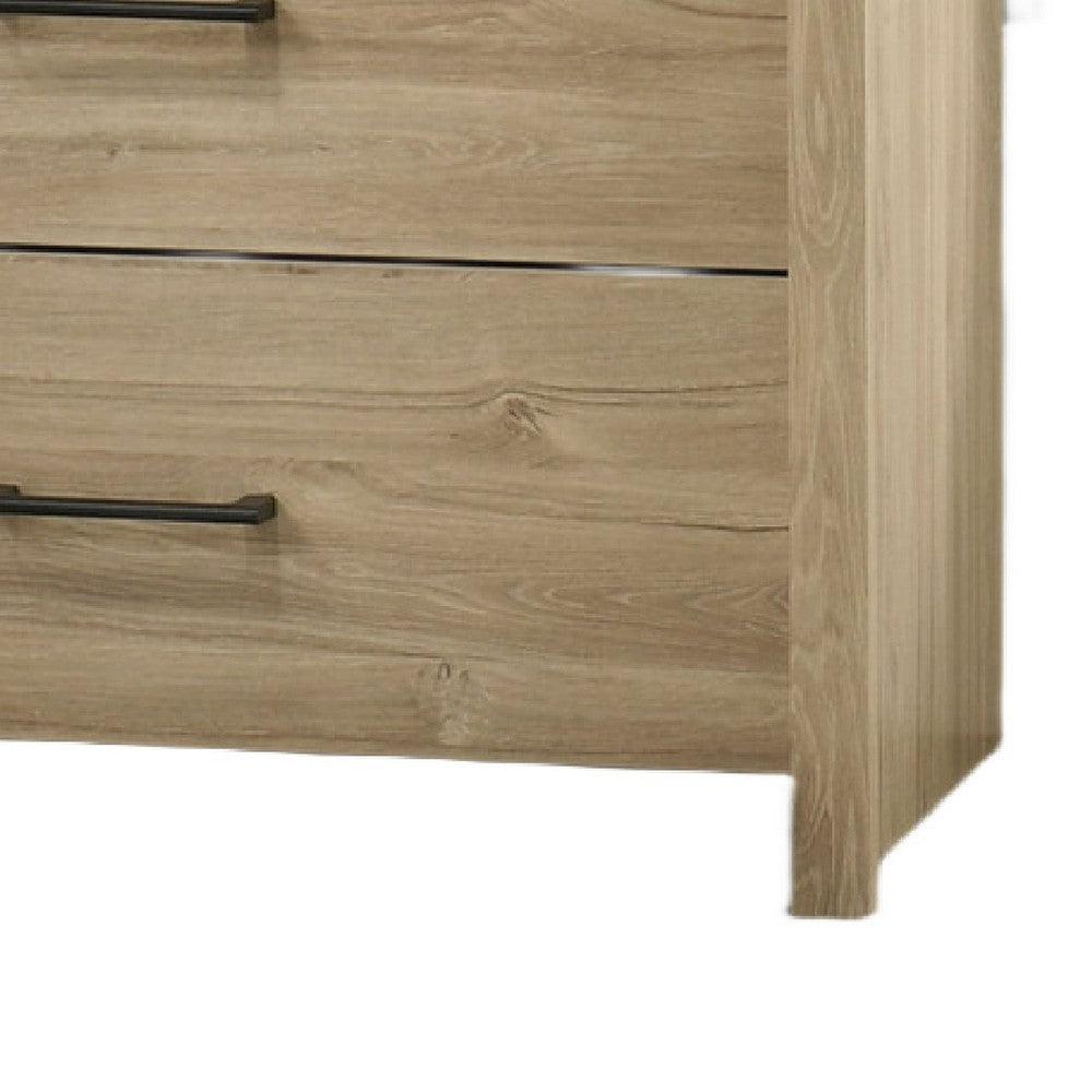 Kele Wide Dresser, 6 Drawers with Black Handles, Light Oak Brown - BM349102