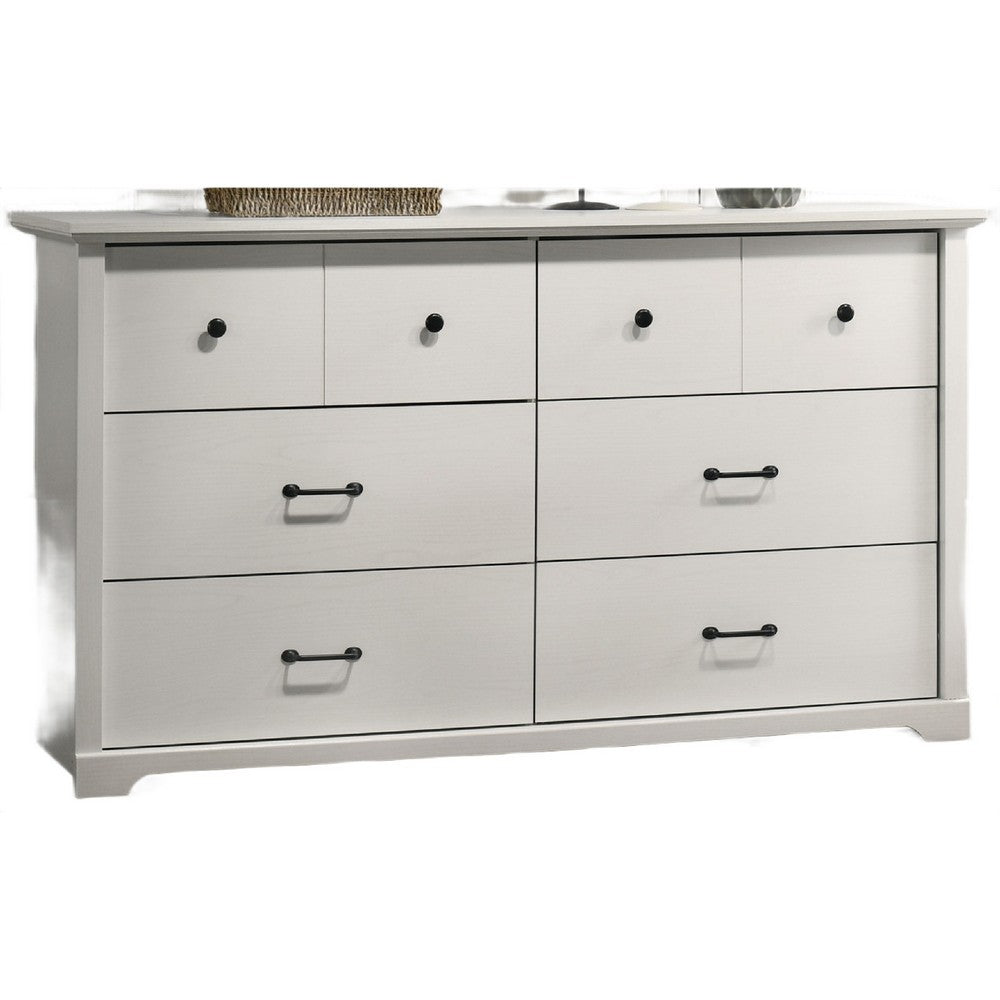 Lara Wide Dresser, 6 Drawer with Black Handles, White Lamination - BM349103