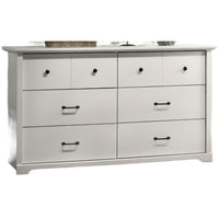 Lara Wide Dresser, 6 Drawer with Black Handles, White Lamination - BM349103
