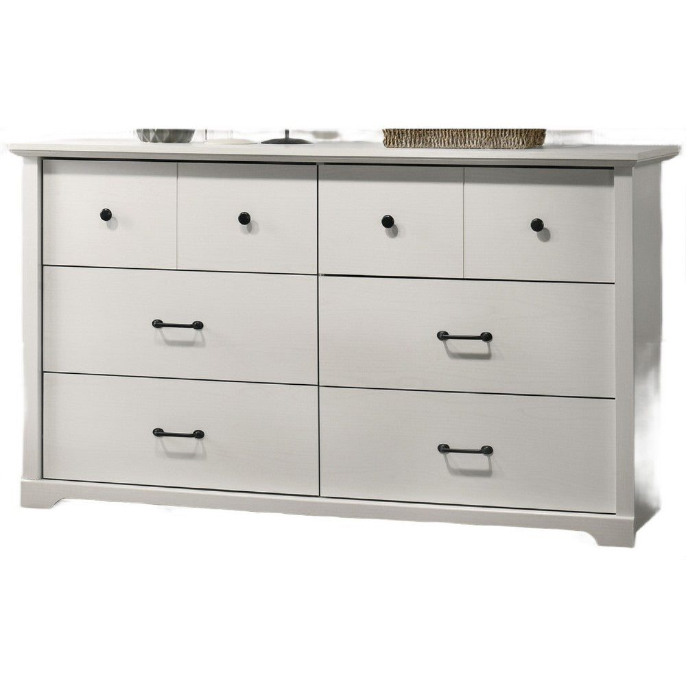 Lara Wide Dresser, 6 Drawer with Black Handles, White Lamination - BM349103