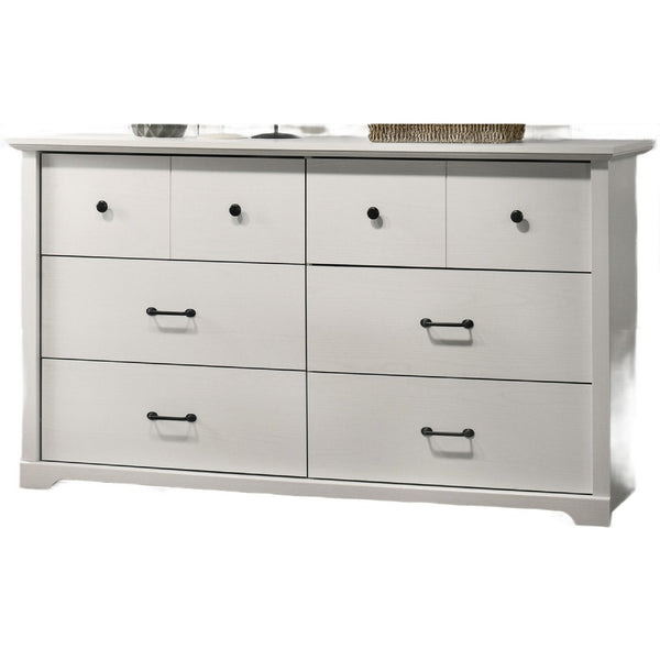 Lara Wide Dresser, 6 Drawer with Black Handles, White Lamination - BM349103