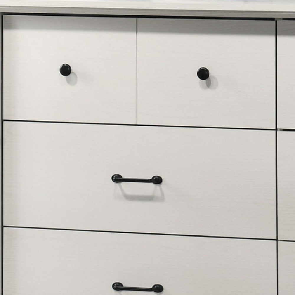 Lara Wide Dresser, 6 Drawer with Black Handles, White Lamination - BM349103