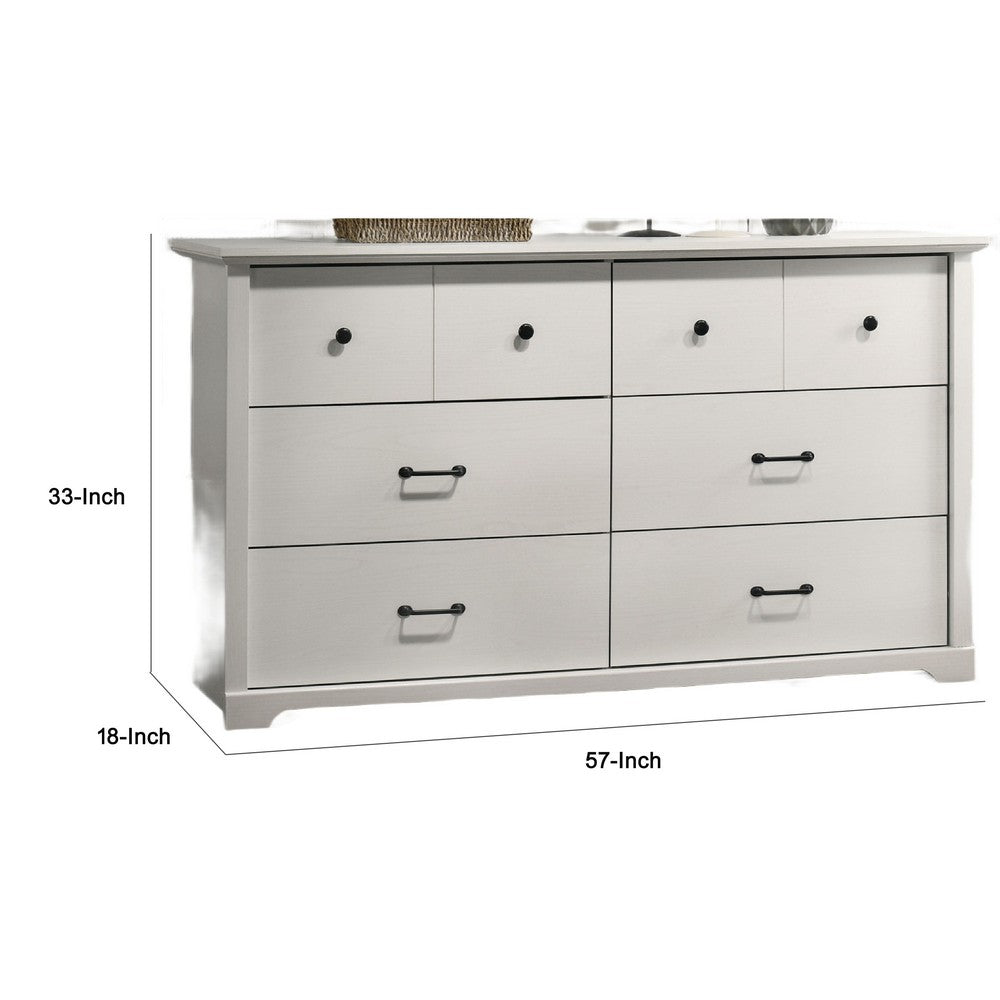 Lara Wide Dresser, 6 Drawer with Black Handles, White Lamination - BM349103