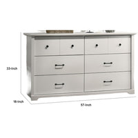 Lara Wide Dresser, 6 Drawer with Black Handles, White Lamination - BM349103