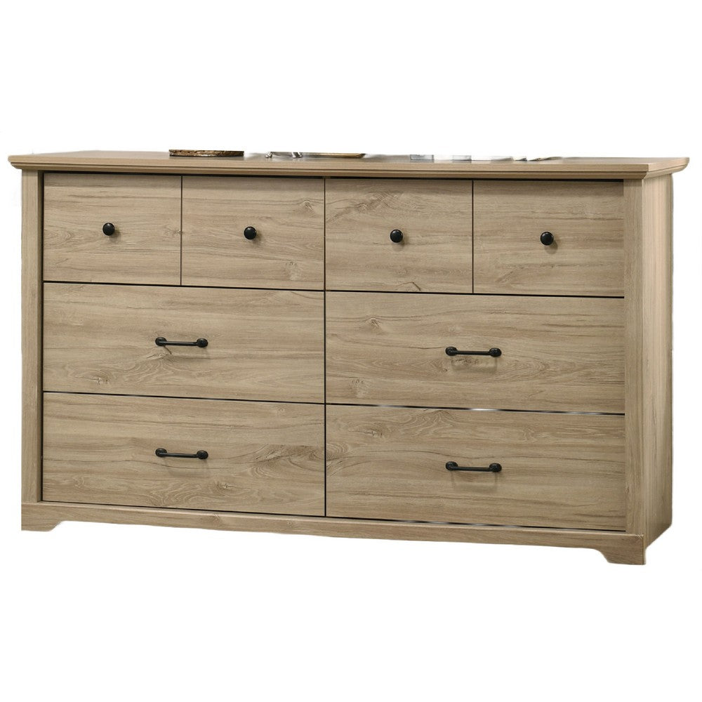 Lara Wide Dresser, 6 Drawer with Black Handles, Farmhouse Light Oak Brown - BM349104
