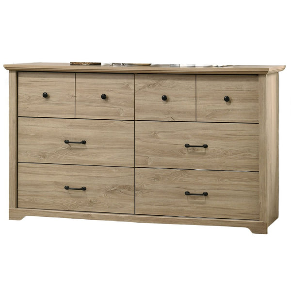 Lara Wide Dresser, 6 Drawer with Black Handles, Farmhouse Light Oak Brown - BM349104