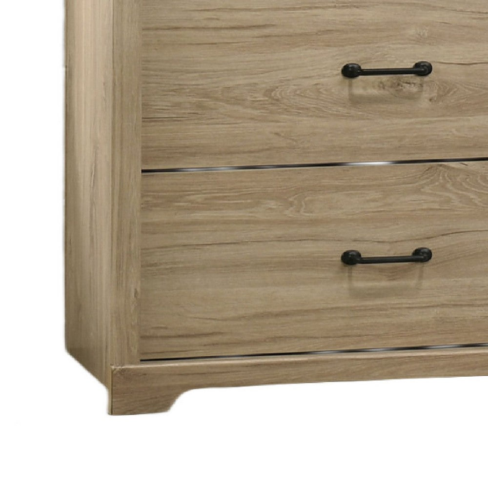 Lara Wide Dresser, 6 Drawer with Black Handles, Farmhouse Light Oak Brown - BM349104
