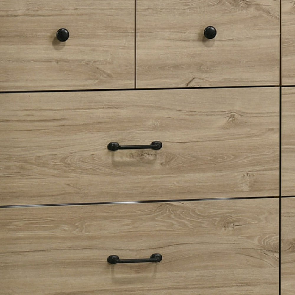 Lara Wide Dresser, 6 Drawer with Black Handles, Farmhouse Light Oak Brown - BM349104