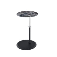 Ory Side End Table, 16 Inch Round Black Glass Top with Adjustable Height - BM349105