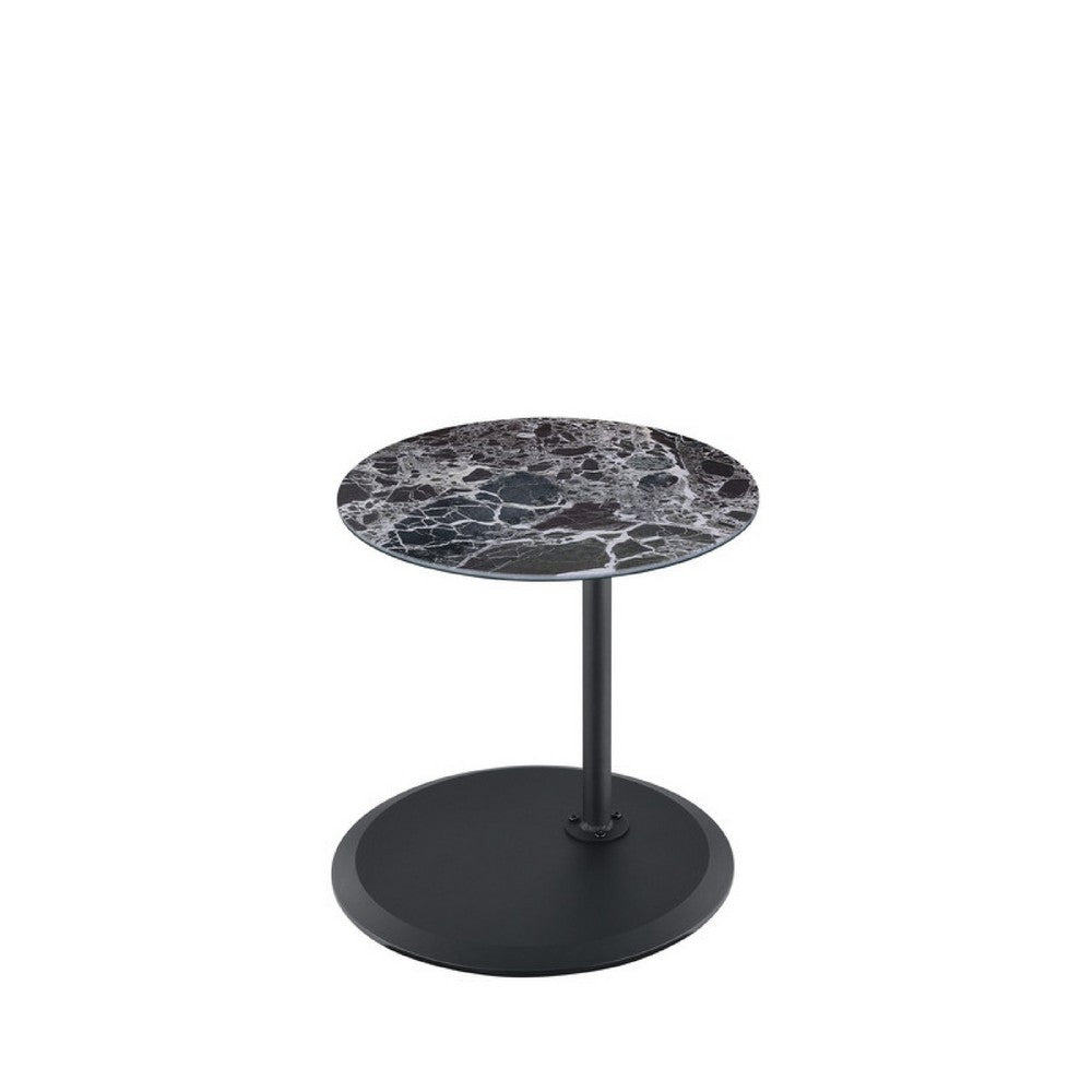 Ory Side End Table, 16 Inch Round Black Glass Top with Adjustable Height - BM349105