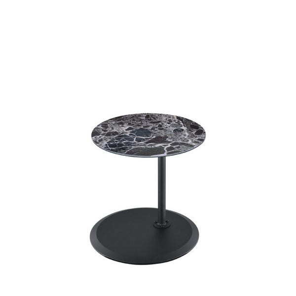 Ory Side End Table, 16 Inch Round Black Glass Top with Adjustable Height - BM349105