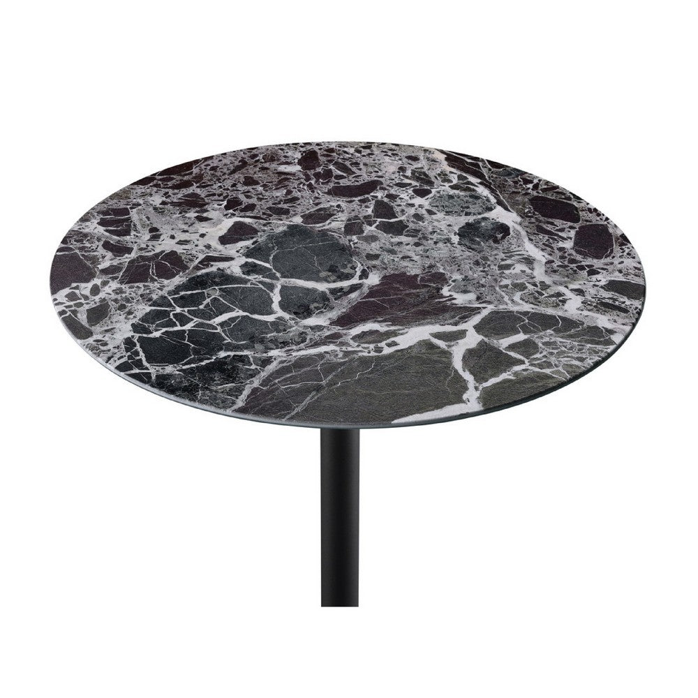 Ory Side End Table, 16 Inch Round Black Glass Top with Adjustable Height - BM349105