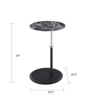 Ory Side End Table, 16 Inch Round Black Glass Top with Adjustable Height - BM349105