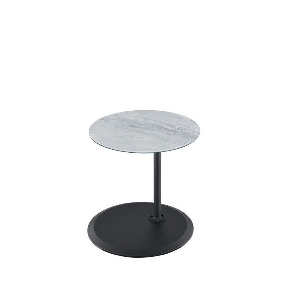 Ory Side End Table, 16 Inch Round Gray Glass Top with Adjustable Height - BM349106