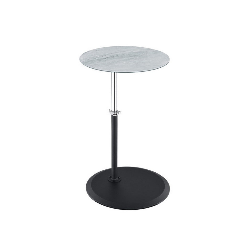 Ory Side End Table, 16 Inch Round Gray Glass Top with Adjustable Height - BM349106