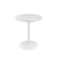 Ciry Side End Table, 18 Inch Round Marble Glass Top, Steel Base, White - BM349107