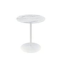 Ciry Side End Table, 18 Inch Round Marble Glass Top, Steel Base, White - BM349107