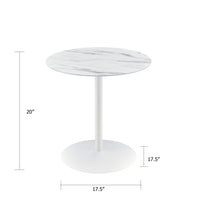 Ciry Side End Table, 18 Inch Round Marble Glass Top, Steel Base, White - BM349107