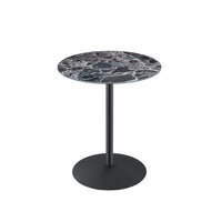 Ciry Side End Table, 18 Inch Round Marble Glass Top, Steel Base, Black - BM349108