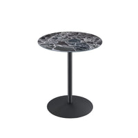 Ciry Side End Table, 18 Inch Round Marble Glass Top, Steel Base, Black - BM349108