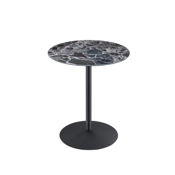 Ciry Side End Table, 18 Inch Round Marble Glass Top, Steel Base, Black - BM349108