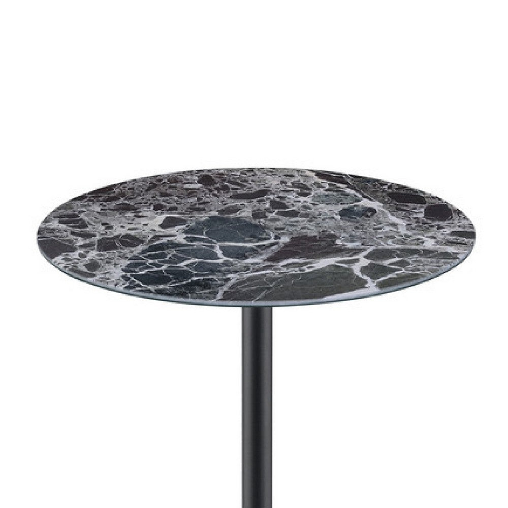 Ciry Side End Table, 18 Inch Round Marble Glass Top, Steel Base, Black - BM349108