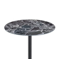 Ciry Side End Table, 18 Inch Round Marble Glass Top, Steel Base, Black - BM349108