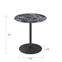 Ciry Side End Table, 18 Inch Round Marble Glass Top, Steel Base, Black - BM349108