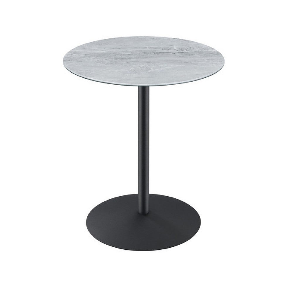 Ciry Side End Table, 18 Inch Round Gray Marble Glass Top, Steel Base - BM349109