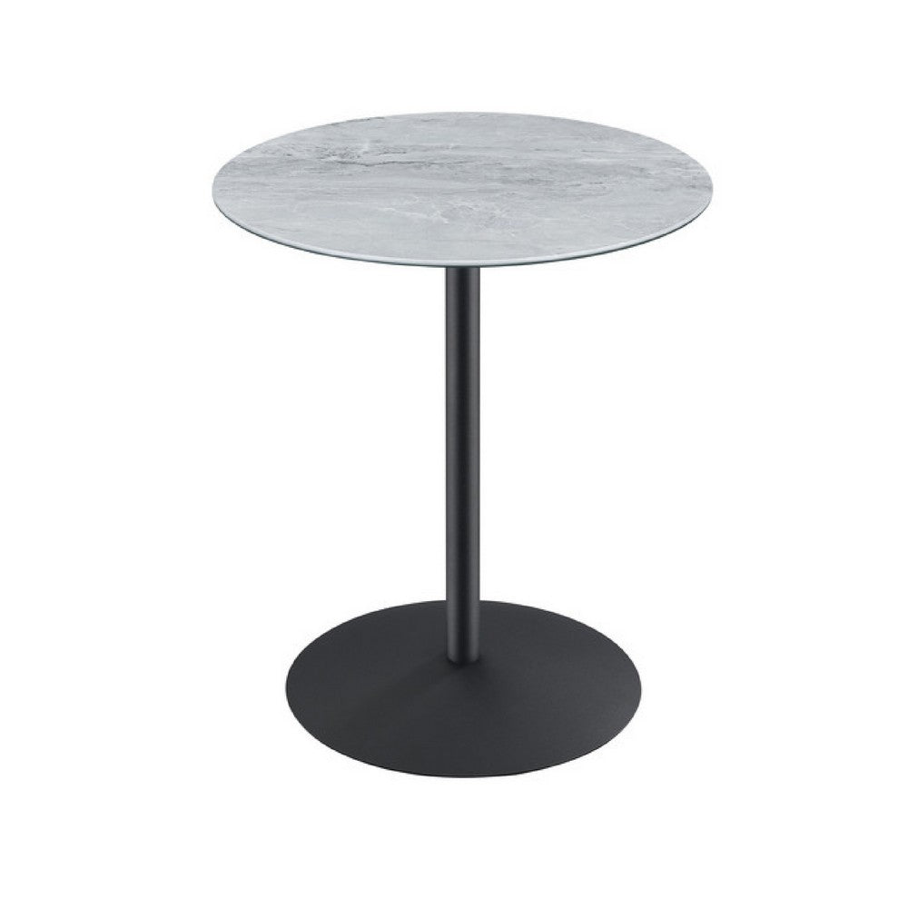 Ciry Side End Table, 18 Inch Round Gray Marble Glass Top, Steel Base - BM349109