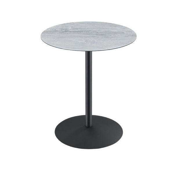 Ciry Side End Table, 18 Inch Round Gray Marble Glass Top, Steel Base - BM349109