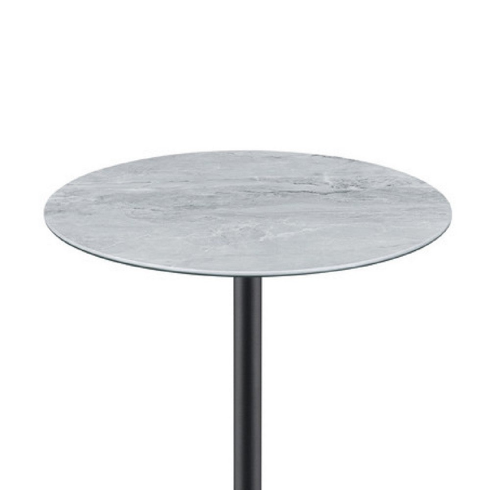 Ciry Side End Table, 18 Inch Round Gray Marble Glass Top, Steel Base - BM349109