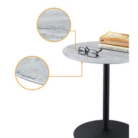 Ciry Side End Table, 18 Inch Round Gray Marble Glass Top, Steel Base - BM349109