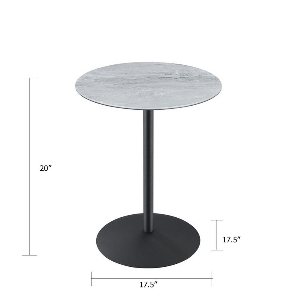 Ciry Side End Table, 18 Inch Round Gray Marble Glass Top, Steel Base - BM349109