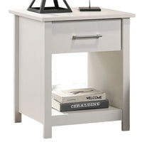 Kele Nightstand, 1 Drawer with Silver Handle, 1 Lower Open Shelf, White - BM349113