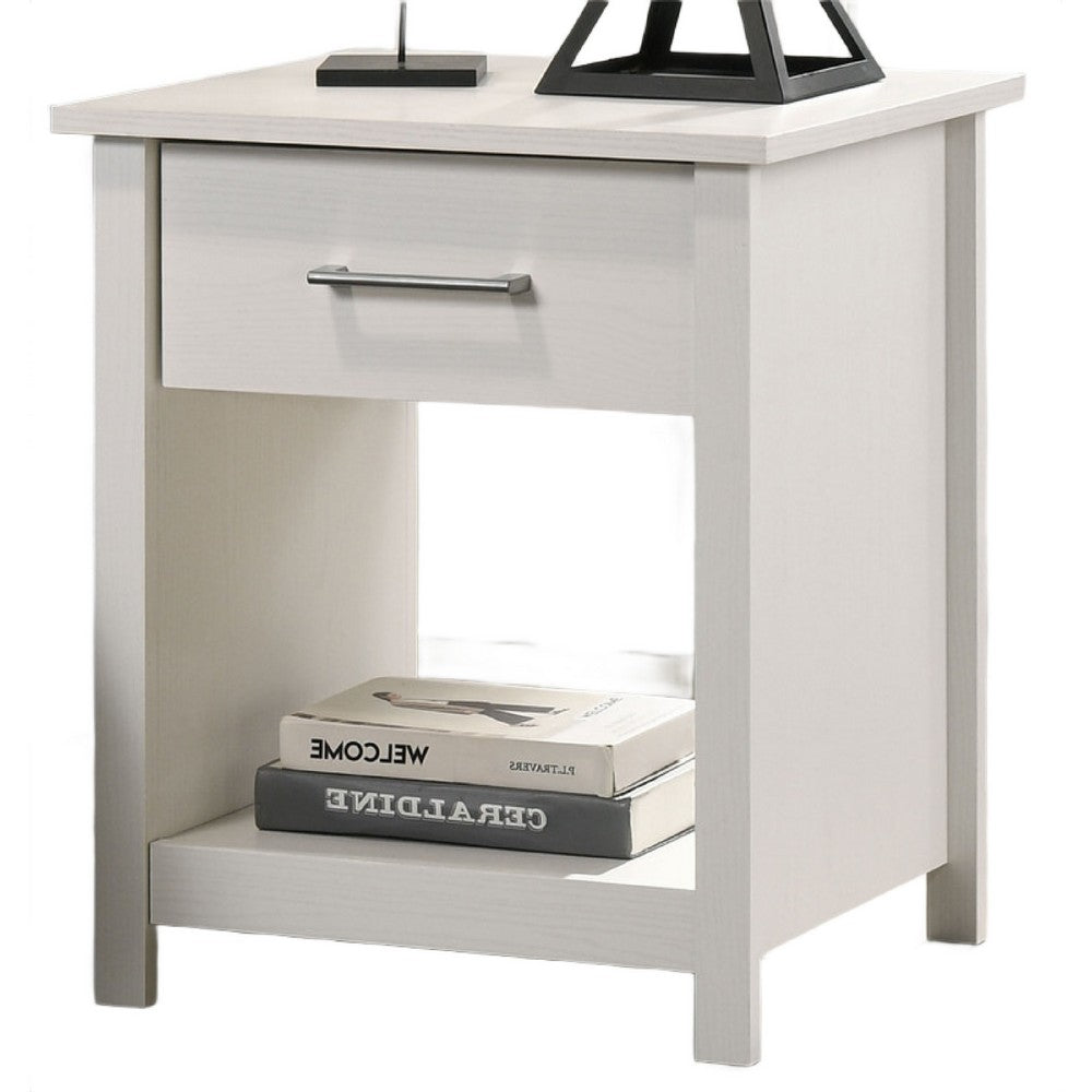 Kele Nightstand, 1 Drawer with Silver Handle, 1 Lower Open Shelf, White - BM349113