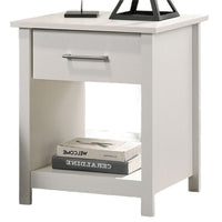 Kele Nightstand, 1 Drawer with Silver Handle, 1 Lower Open Shelf, White - BM349113