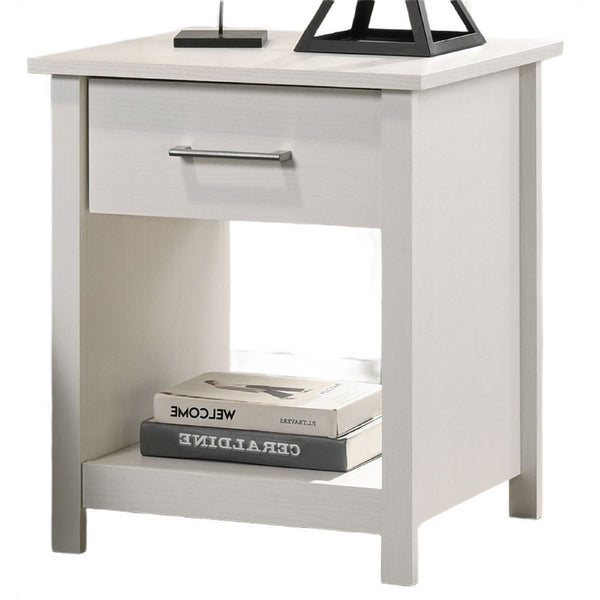 Kele Nightstand, 1 Drawer with Silver Handle, 1 Lower Open Shelf, White - BM349113