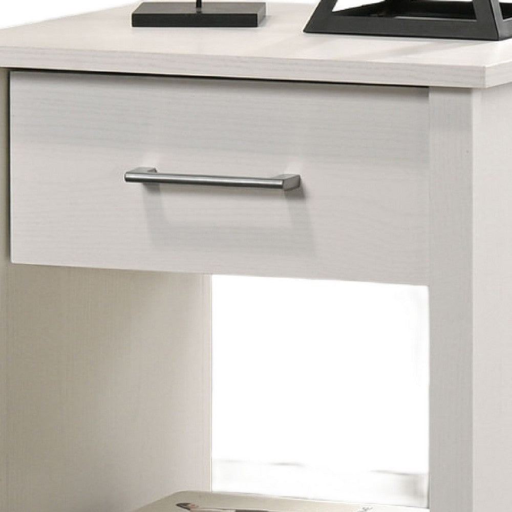 Kele Nightstand, 1 Drawer with Silver Handle, 1 Lower Open Shelf, White - BM349113