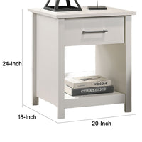 Kele Nightstand, 1 Drawer with Silver Handle, 1 Lower Open Shelf, White - BM349113
