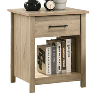 Kele Nightstand, 1 Drawer with Black Handle, 1 Shelf, Light Oak Brown - BM349114