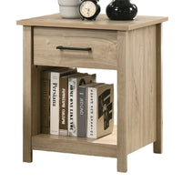 Kele Nightstand, 1 Drawer with Black Handle, 1 Shelf, Light Oak Brown - BM349114