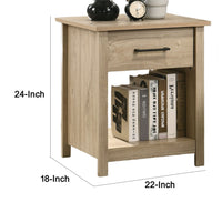 Kele Nightstand, 1 Drawer with Black Handle, 1 Shelf, Light Oak Brown - BM349114